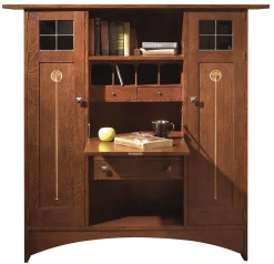Harvey Ellis Fall-Front Bookcase with Wood Doors
